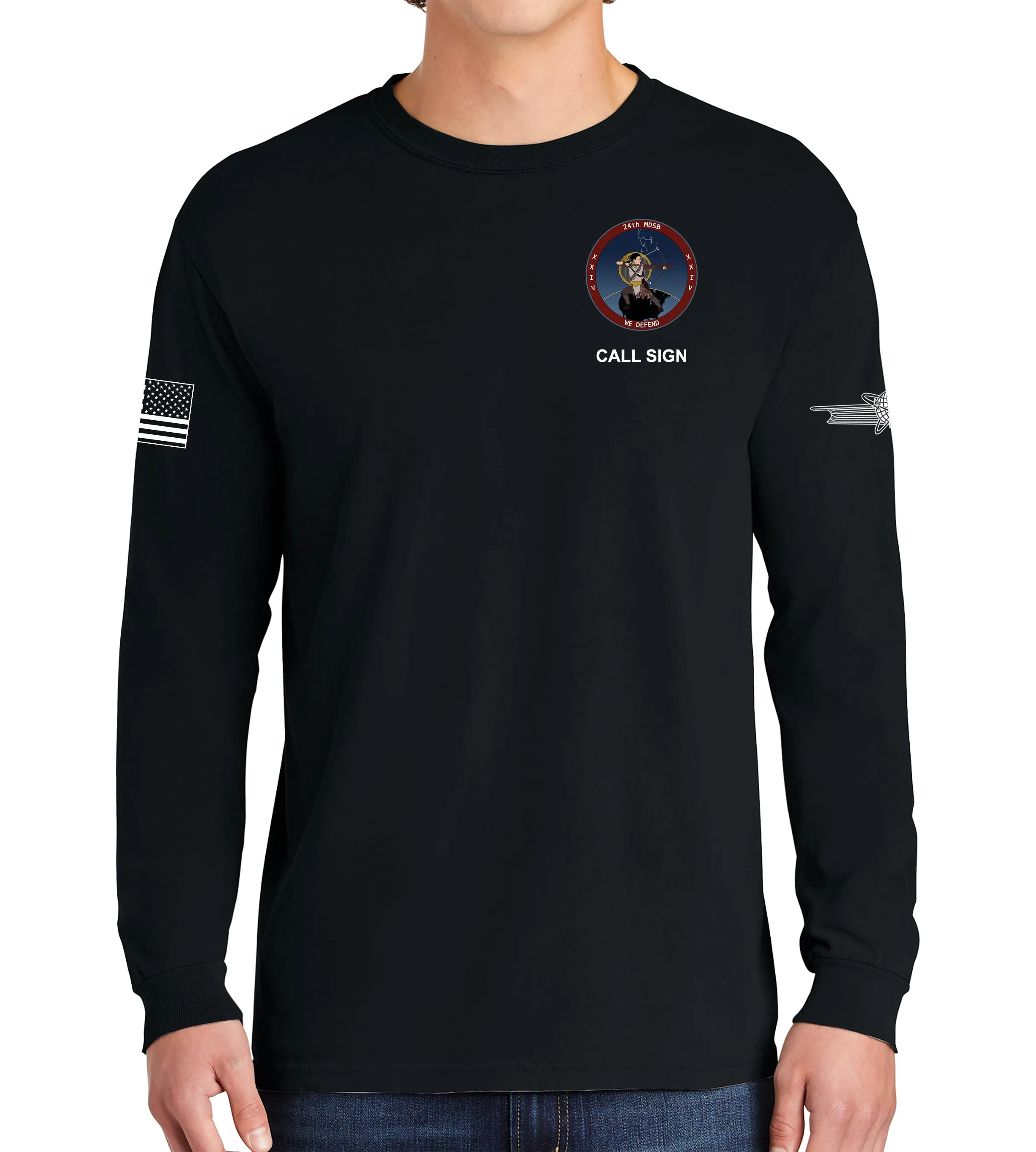 24th MDSB Long Sleeve 50-50 Blend Unisex Shirt. This shirt IS approved for PT