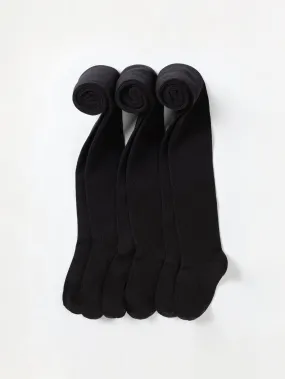 3 Pack Black Kids Tights - Plain