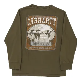 Age8-10 Carhartt Graphic Long Sleeve T-Shirt - Small Green Cotton