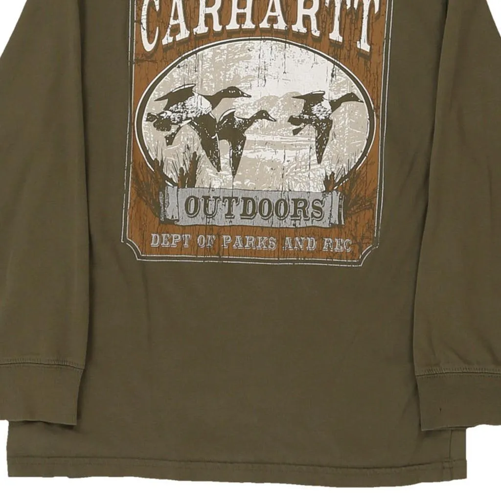 Age8-10 Carhartt Graphic Long Sleeve T-Shirt - Small Green Cotton