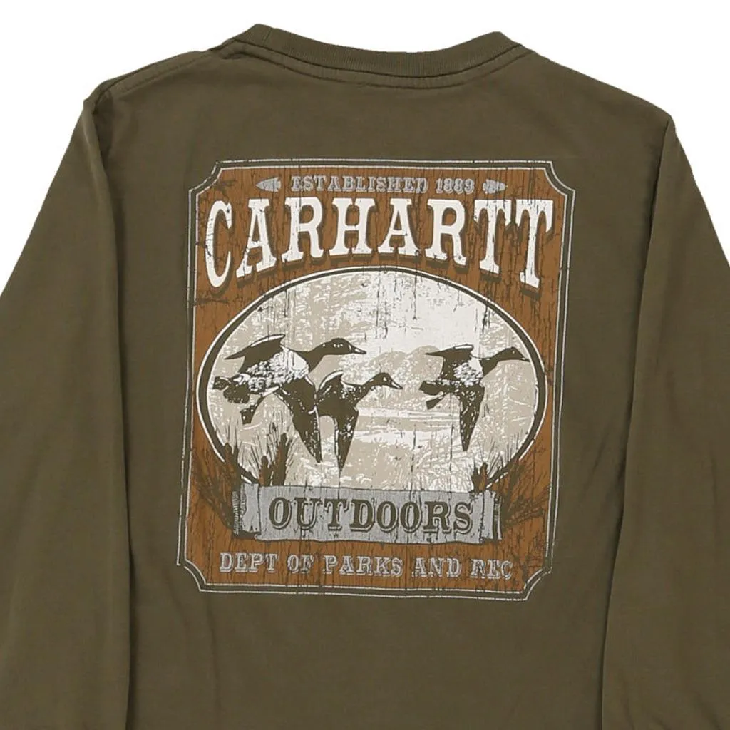 Age8-10 Carhartt Graphic Long Sleeve T-Shirt - Small Green Cotton