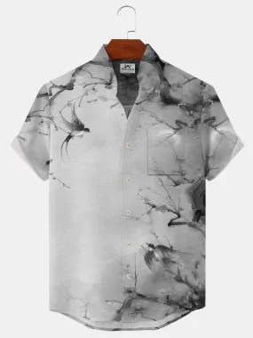 Alohadaddy Plant Peach Blossom Button Pocket Casual Short Sleeve Shirt