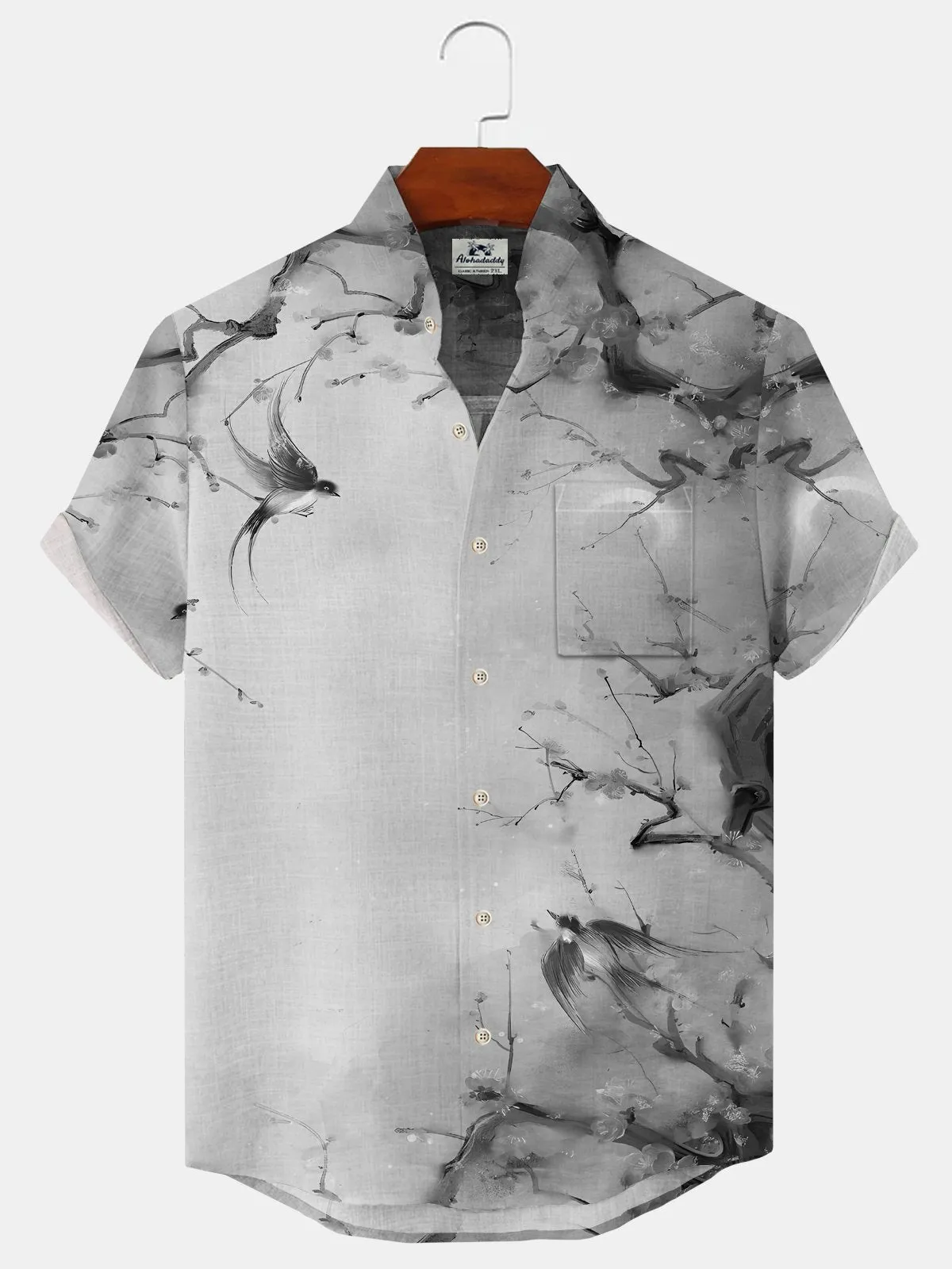 Alohadaddy Plant Peach Blossom Button Pocket Casual Short Sleeve Shirt