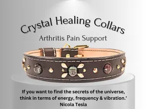 Arthritis & Pain Support - Healing Crystal Collar - Brown Vachetta w/ White Stitching PA102