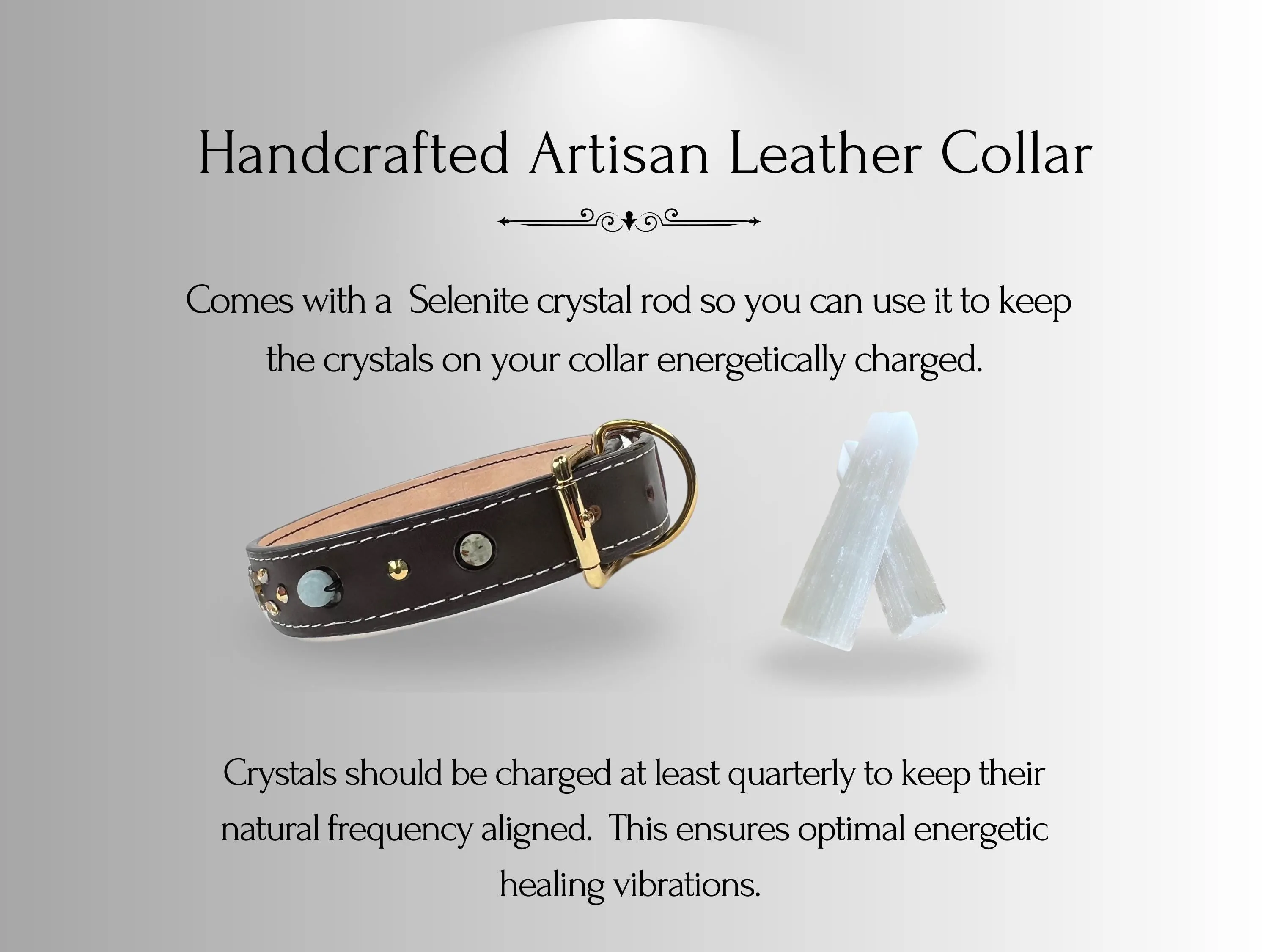 Arthritis & Pain Support - Healing Crystal Collar - Brown Vachetta w/ White Stitching PA102