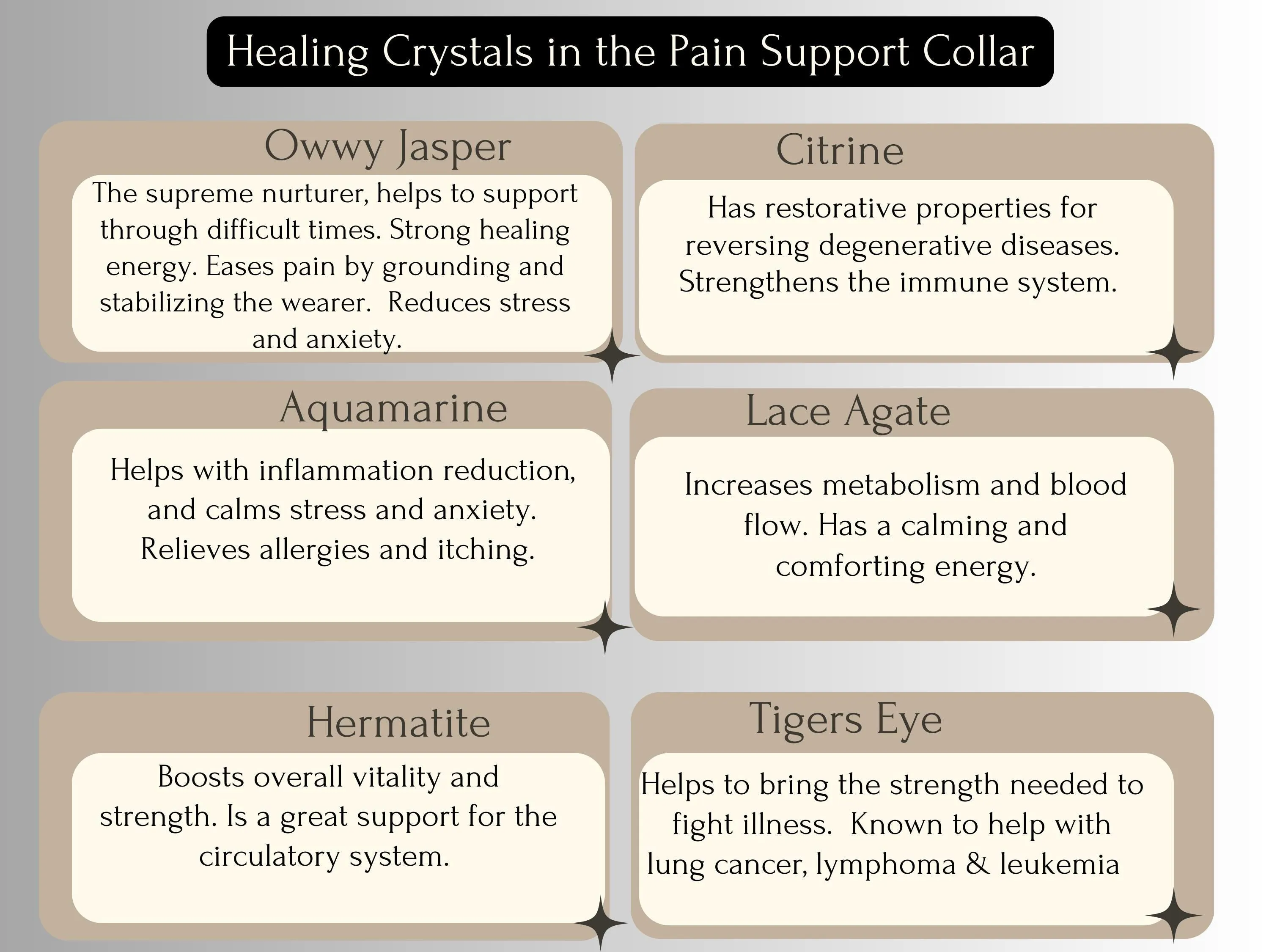 Arthritis & Pain Support - Healing Crystal Collar - Brown Vachetta w/ White Stitching PA102