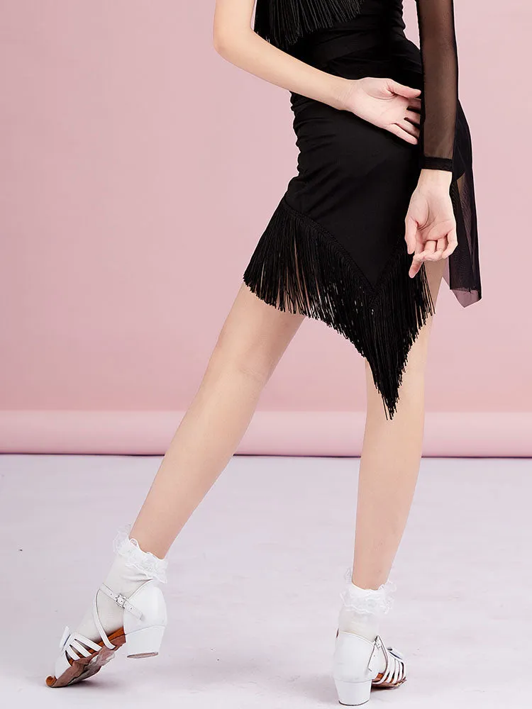 Autumn/Winter Latin Dance Practice Bottoms Pleated Fringed Skirt
