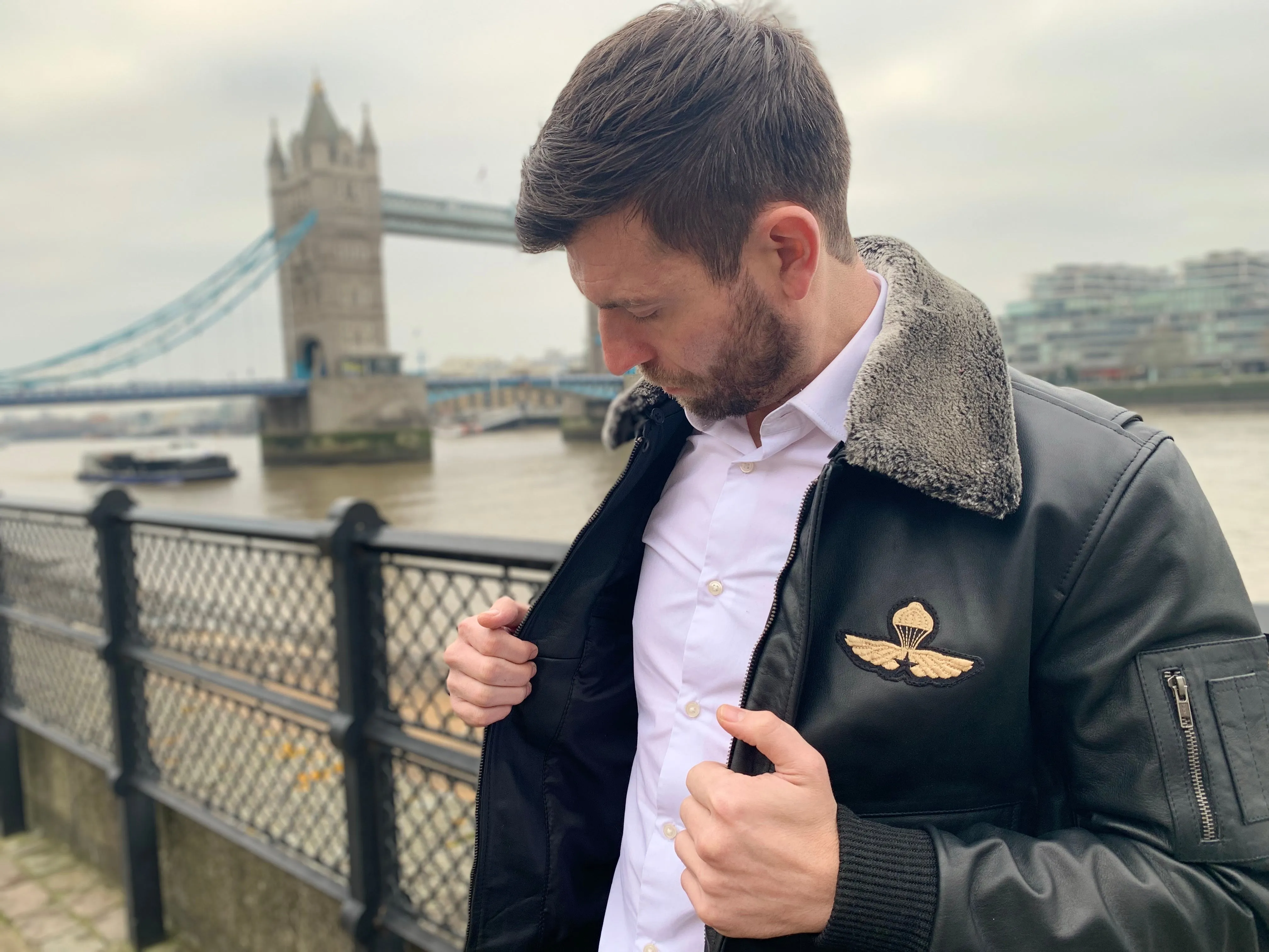 Aviator Bomber Fur Collar Leather Jacket