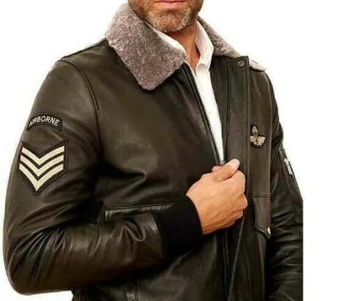 Aviator Bomber Fur Collar Leather Jacket