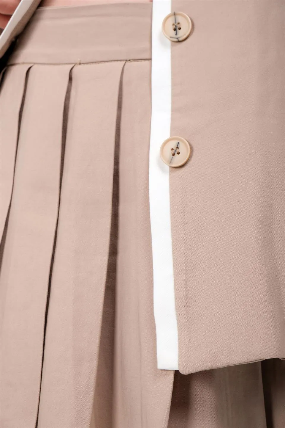 Beige Pleated Skirt Set