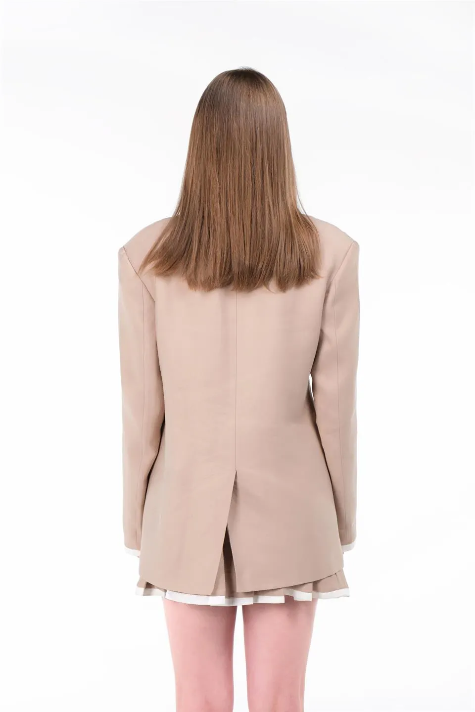 Beige Pleated Skirt Set