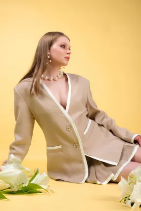 Beige Pleated Skirt Set