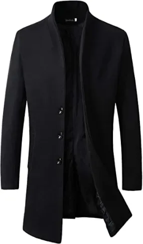 Beninos Men's Trench Coat Winter Long Jacket Button Closer Overcoat