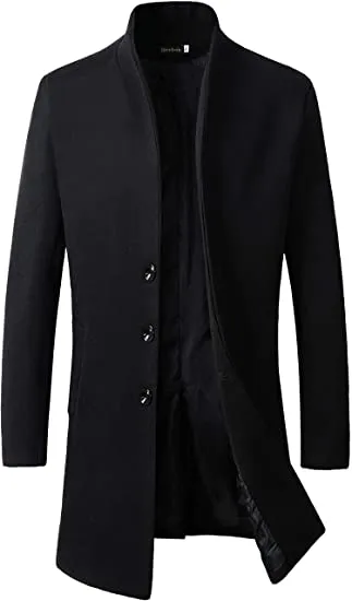 Beninos Men's Trench Coat Winter Long Jacket Button Closer Overcoat