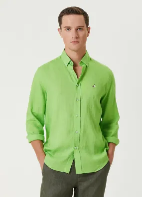 Beymen Club Men Comfort Fit Linen Shirt Neon Green