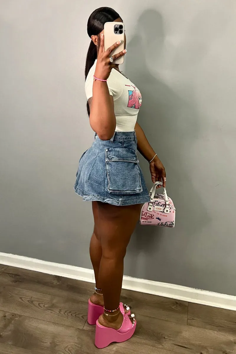 BF608 Denim High Waisted Mini Skirt