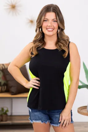Black and Neon Yellow Colorblock Tank