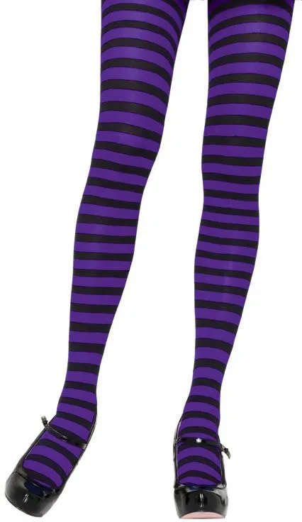 Black and Purple Striped Plus Size Tights