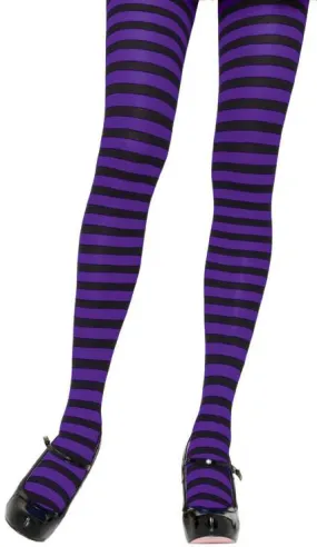 Black and Purple Striped Plus Size Tights