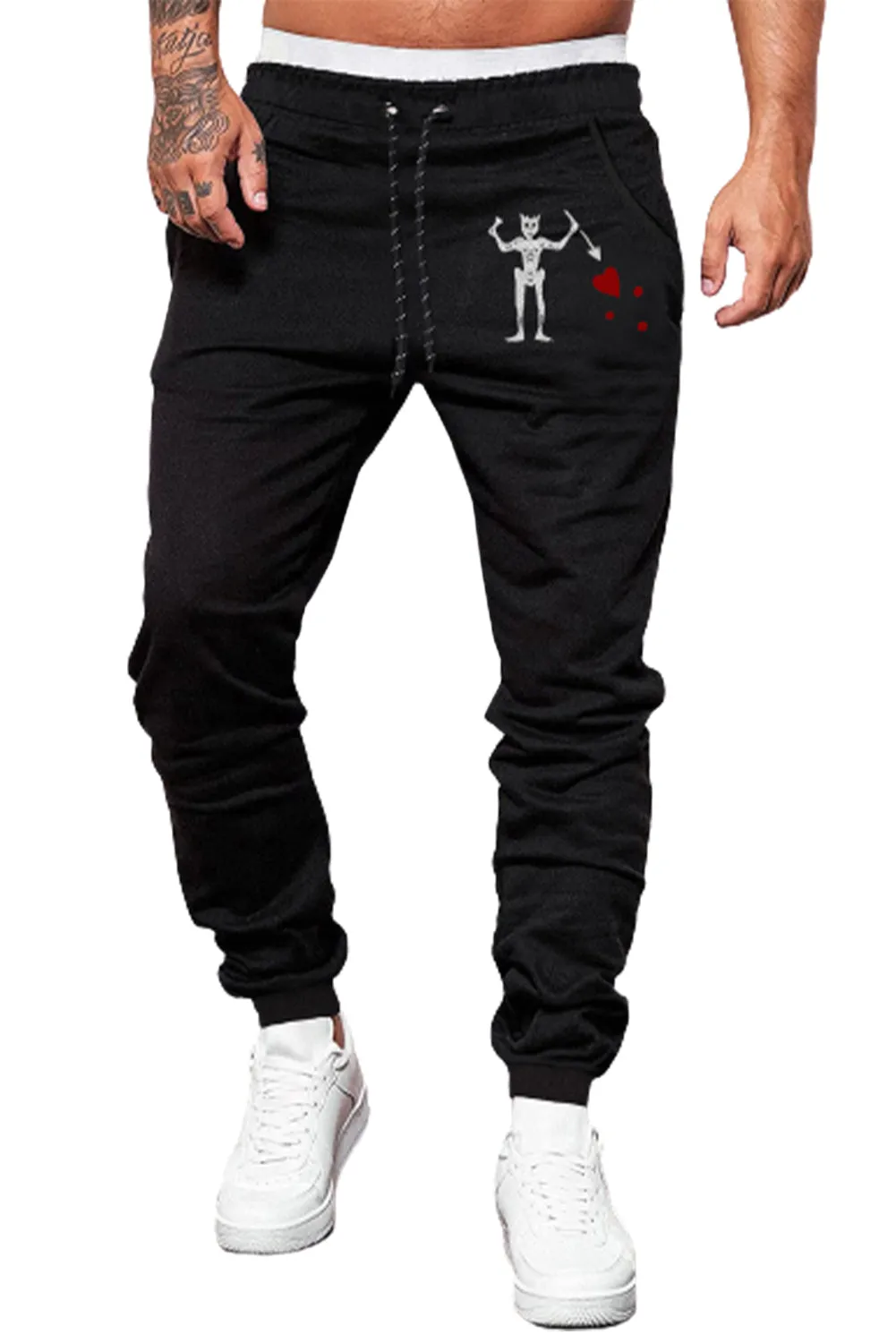 Black Heart Figure Print Drawstring Waist Men's Sweatpants