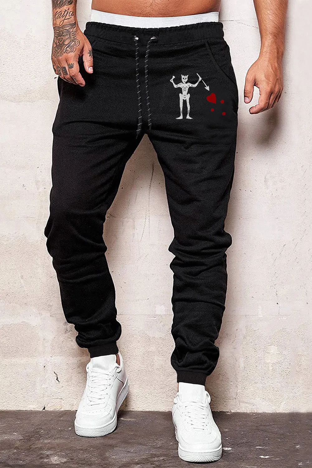 Black Heart Figure Print Drawstring Waist Men's Sweatpants