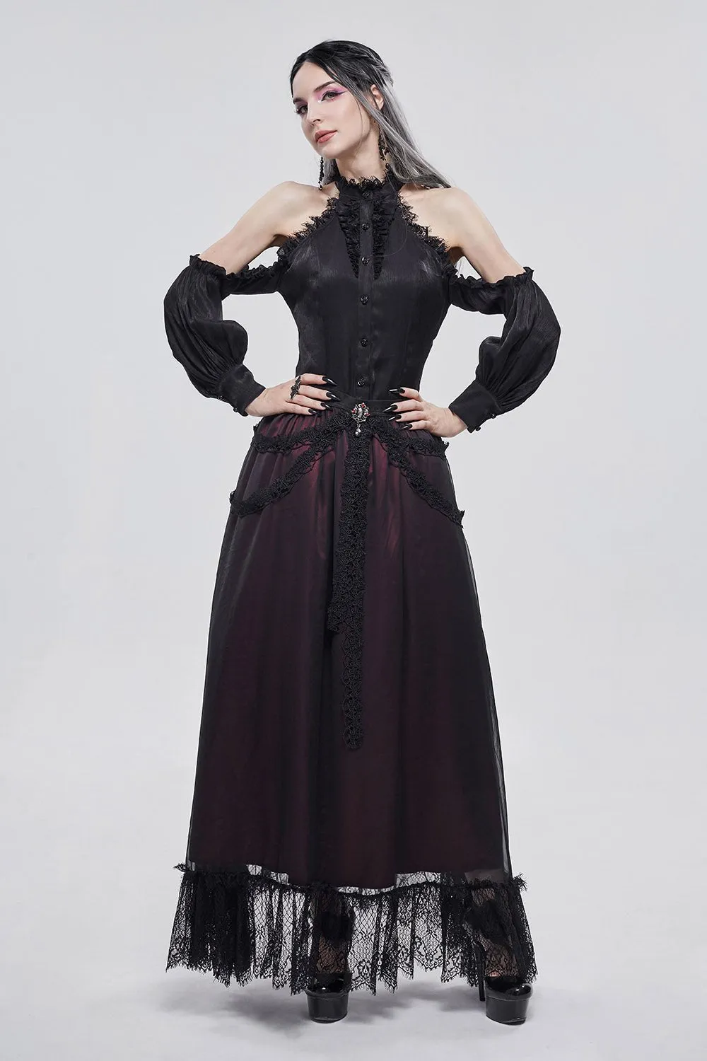 Blooddrop Layered Lace Maxi Skirt
