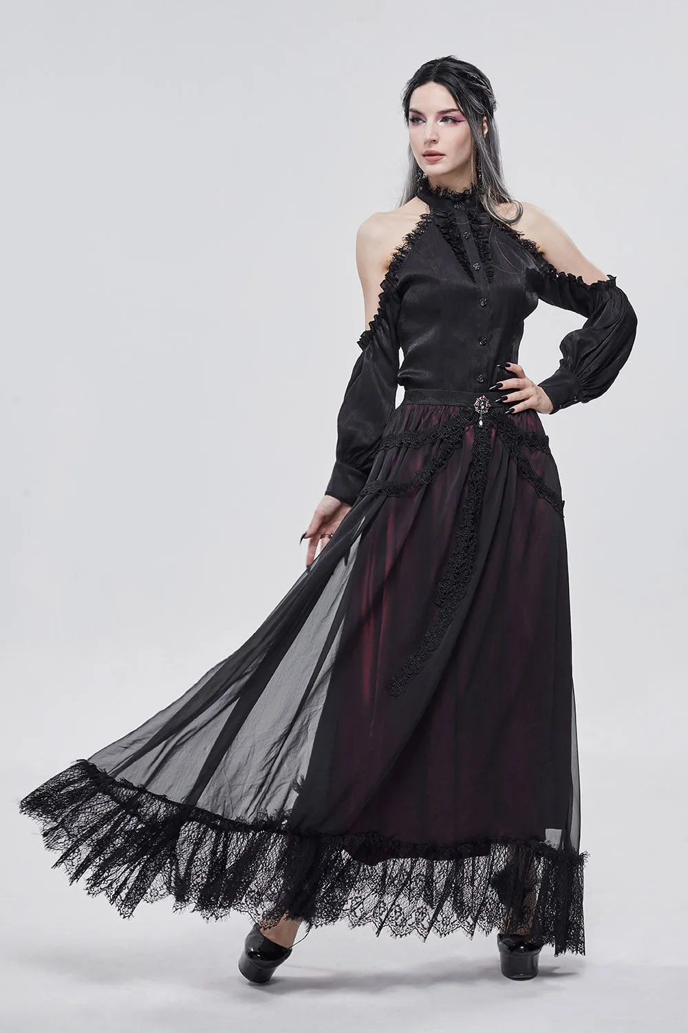 Blooddrop Layered Lace Maxi Skirt