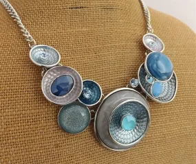 Blue, Grey & Silver Tone Collar Necklace