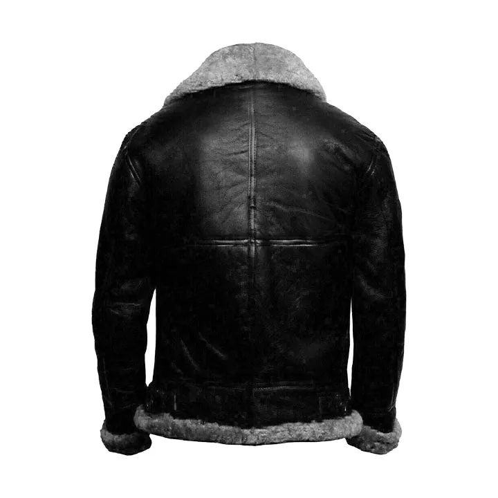 Boehne B3 Black Leather Bomber Jacket