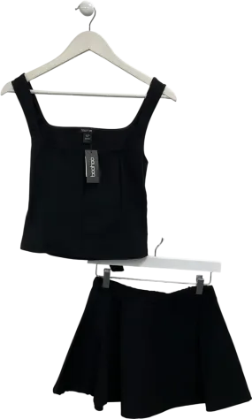 boohoo Black Square Longline Top And Pleated Mini Skirt UK 12