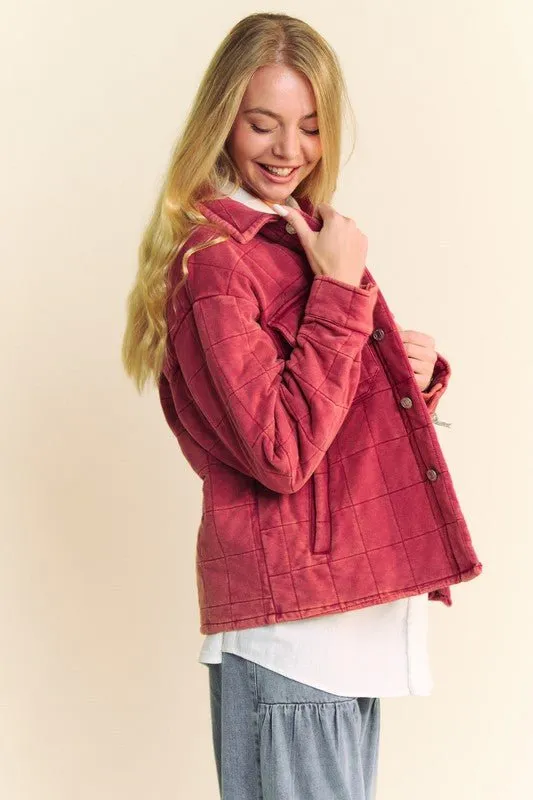 Brick Red Quilted Button Down Shacket