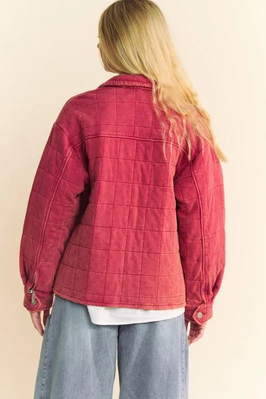 Brick Red Quilted Button Down Shacket