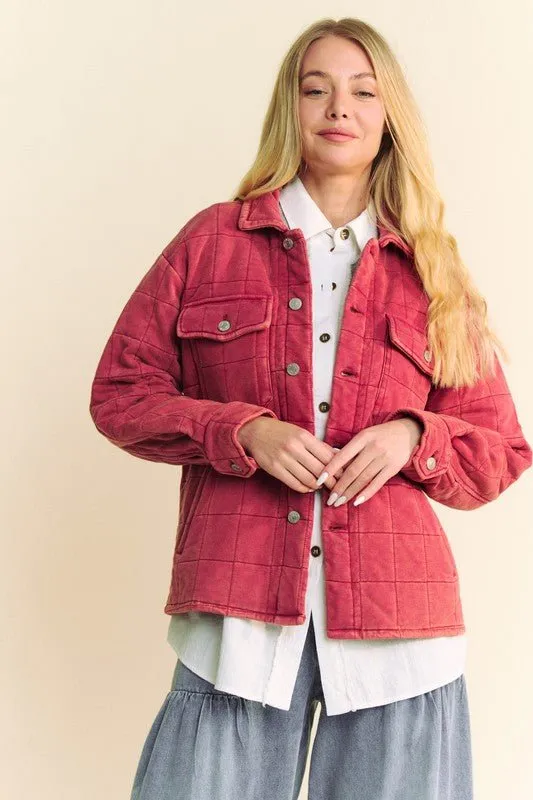 Brick Red Quilted Button Down Shacket