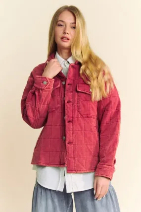 Brick Red Quilted Button Down Shacket