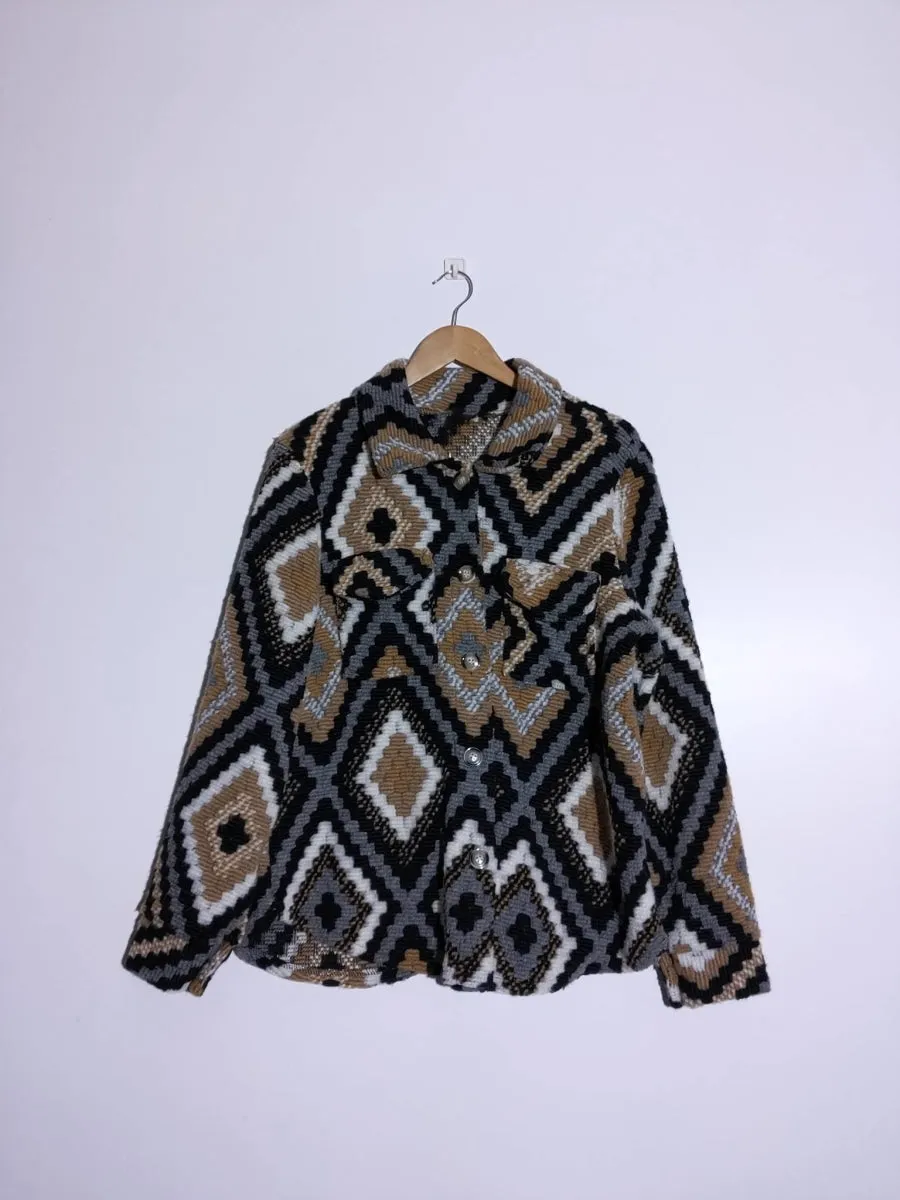 Brown Wool Blend Aztec Print Button Up Shacket