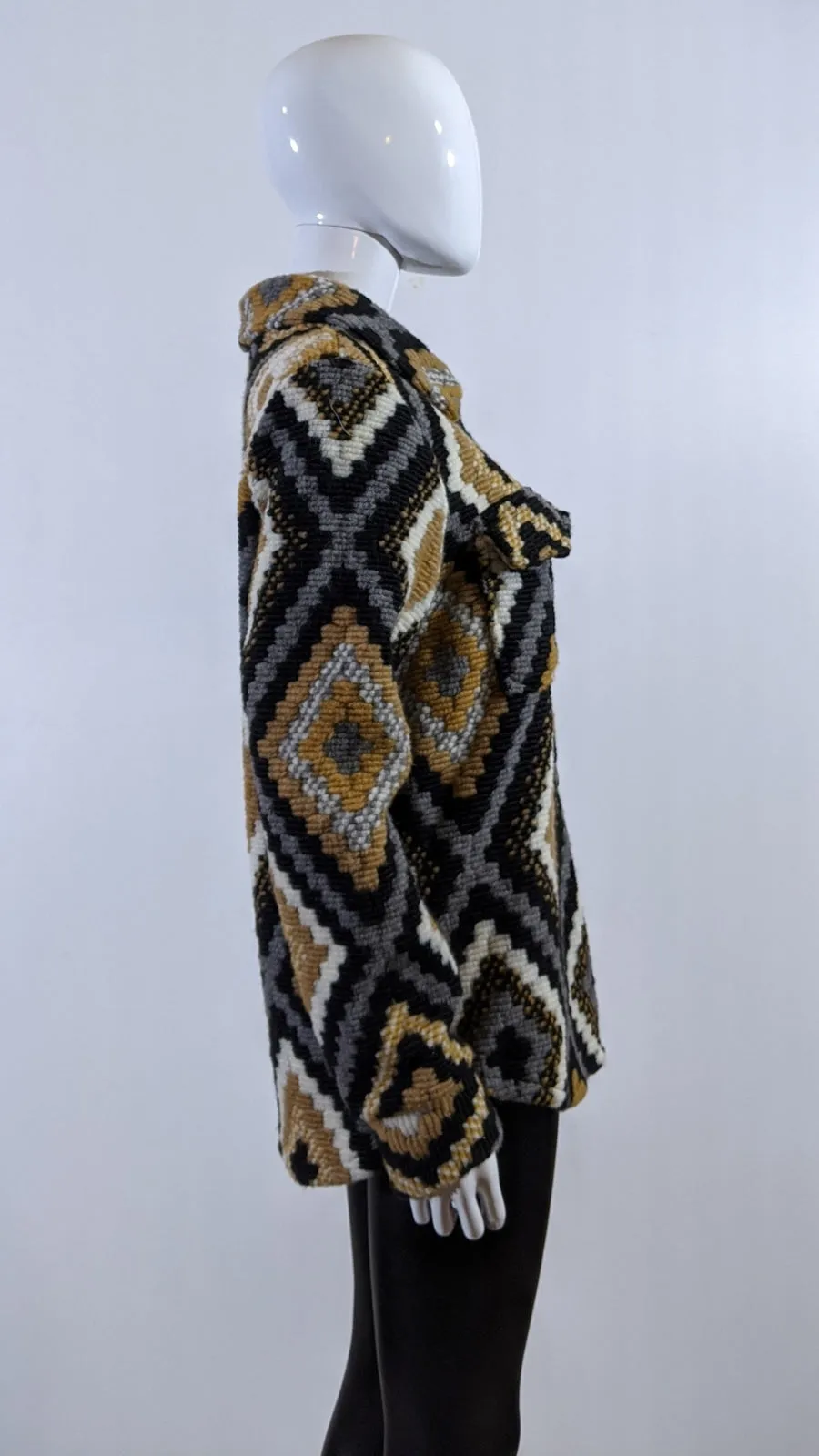 Brown Wool Blend Aztec Print Button Up Shacket
