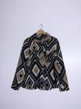 Brown Wool Blend Aztec Print Button Up Shacket