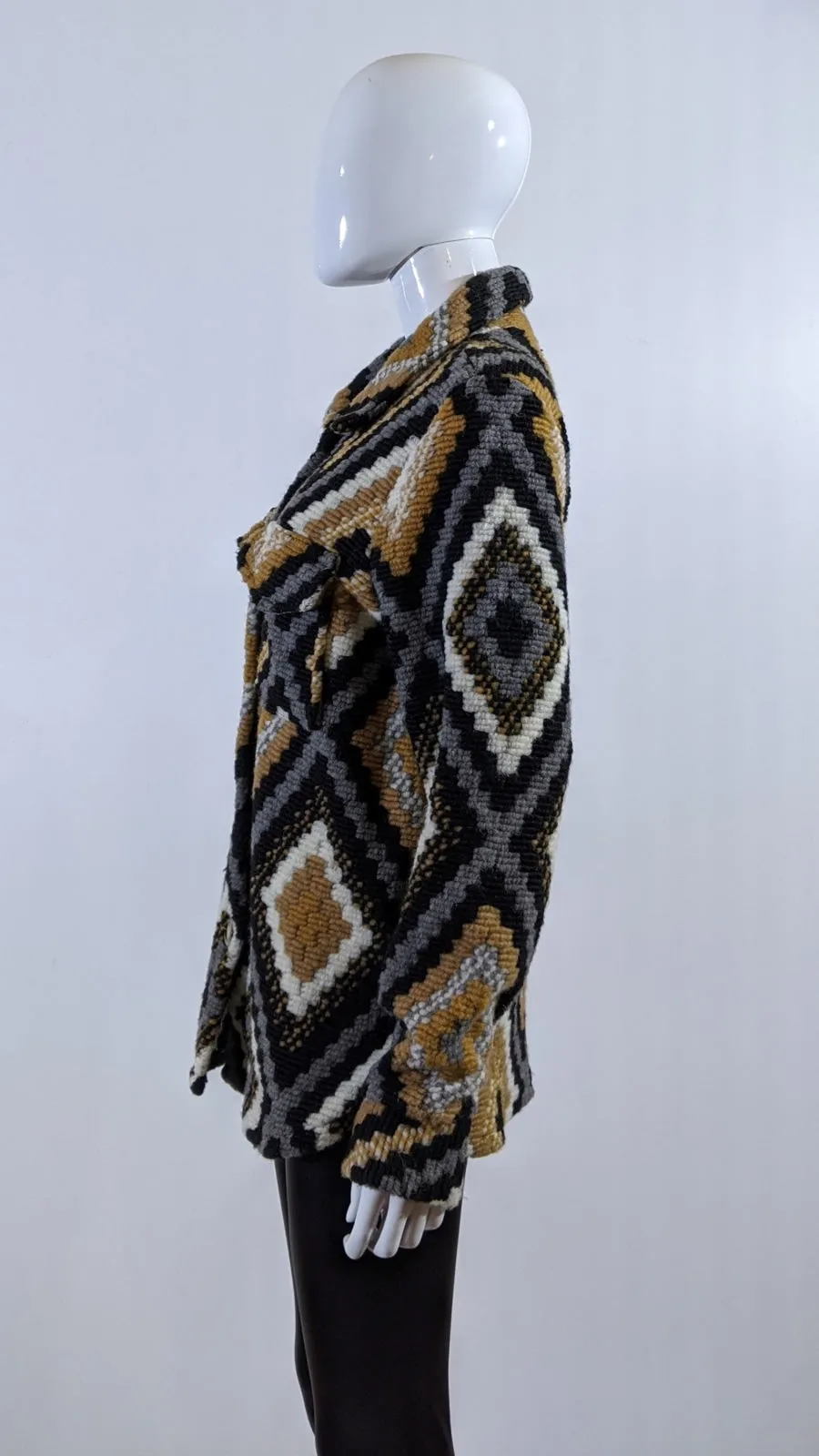 Brown Wool Blend Aztec Print Button Up Shacket