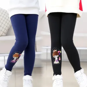 Cartoon Girl Pattern Winter Thick Warm Fleeced Pants For Girls