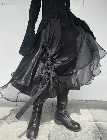 Casual Minimal Goth Layered Tulle Skirt
