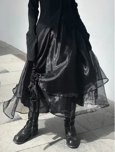Casual Minimal Goth Layered Tulle Skirt