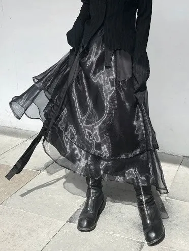 Casual Minimal Goth Layered Tulle Skirt