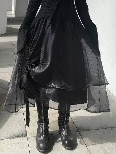 Casual Minimal Goth Layered Tulle Skirt
