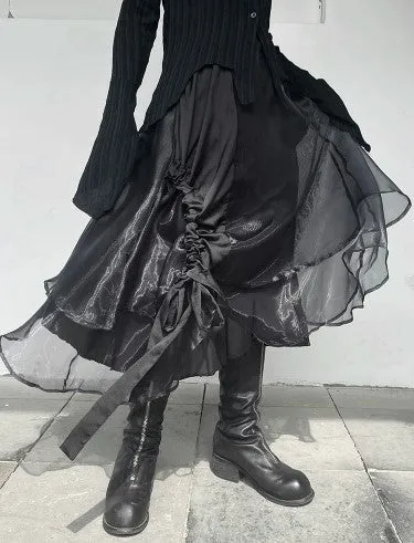 Casual Minimal Goth Layered Tulle Skirt
