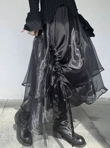 Casual Minimal Goth Layered Tulle Skirt