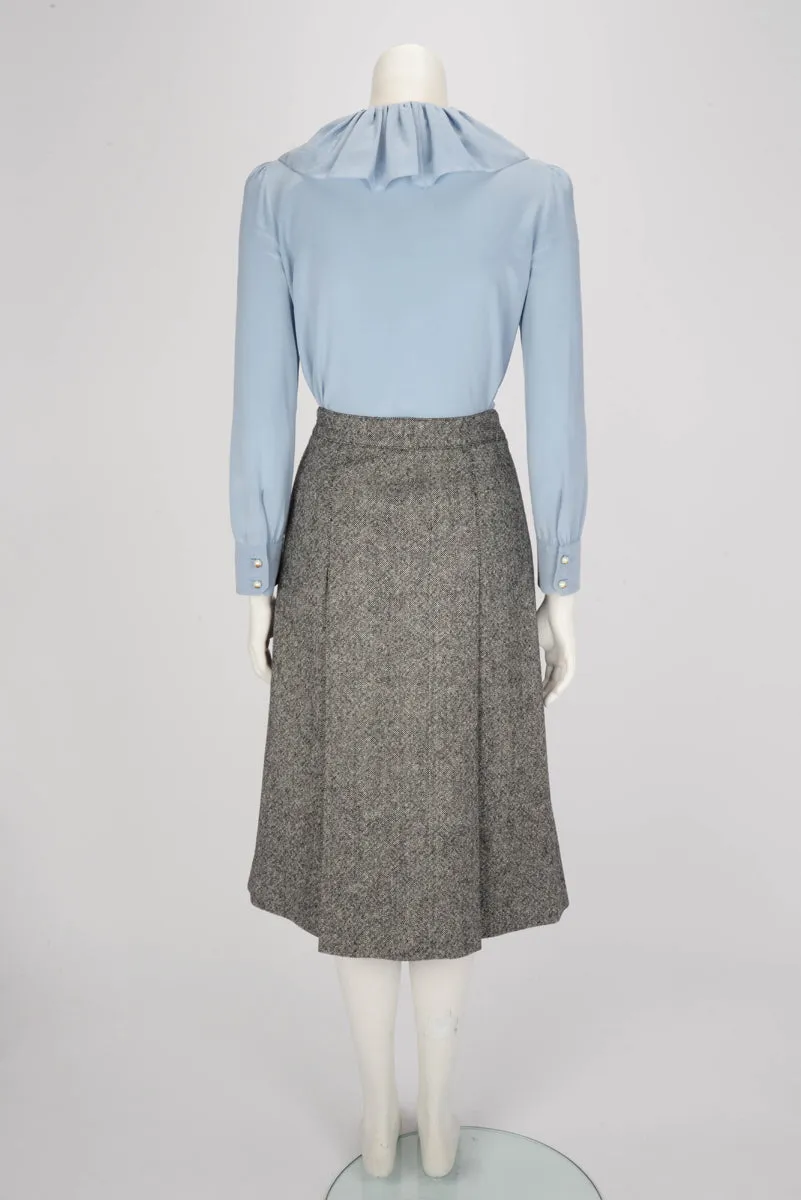 Celine Black & White Wool Tweed Buckle Detail Pleated Skirt FR 36
