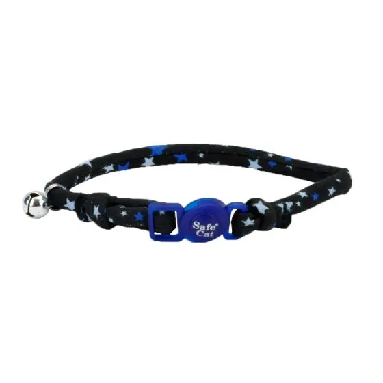 Coastal Safe Cat Round Fashion Collar Black Stars Cat 1pc 3/8x8-12in