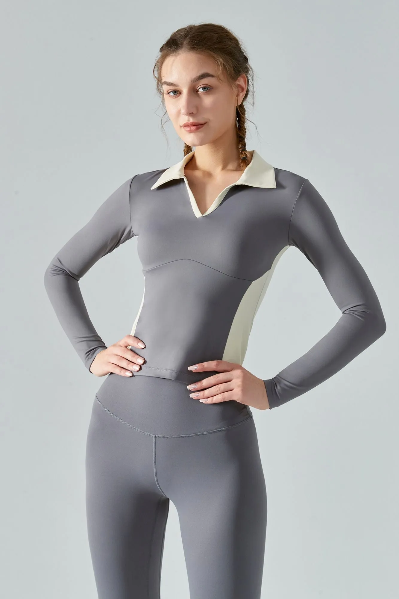 Color-Block Long Sleeve Polo Shirt