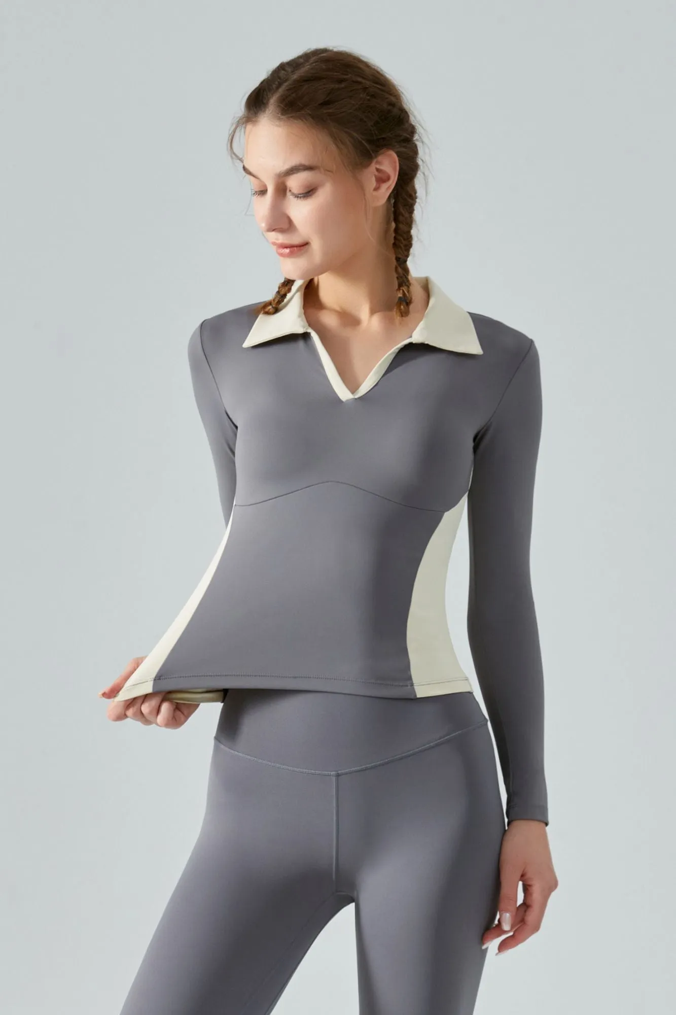 Color-Block Long Sleeve Polo Shirt