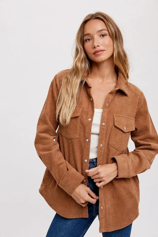 Corduroy Button Up Shacket- Season Opener